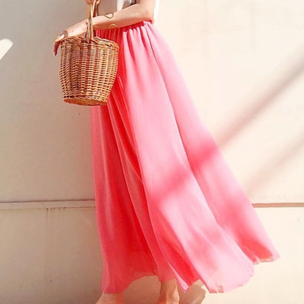 Candy Pink Chiffon Maxi Skirt